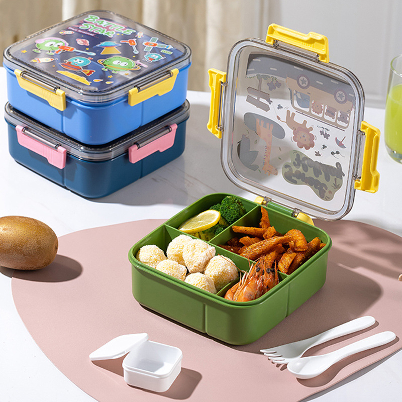 Lunch box for office workers, salad box with compartments and tableware, food-grade plastic cartoon hand-held lunch box for students Item Picture