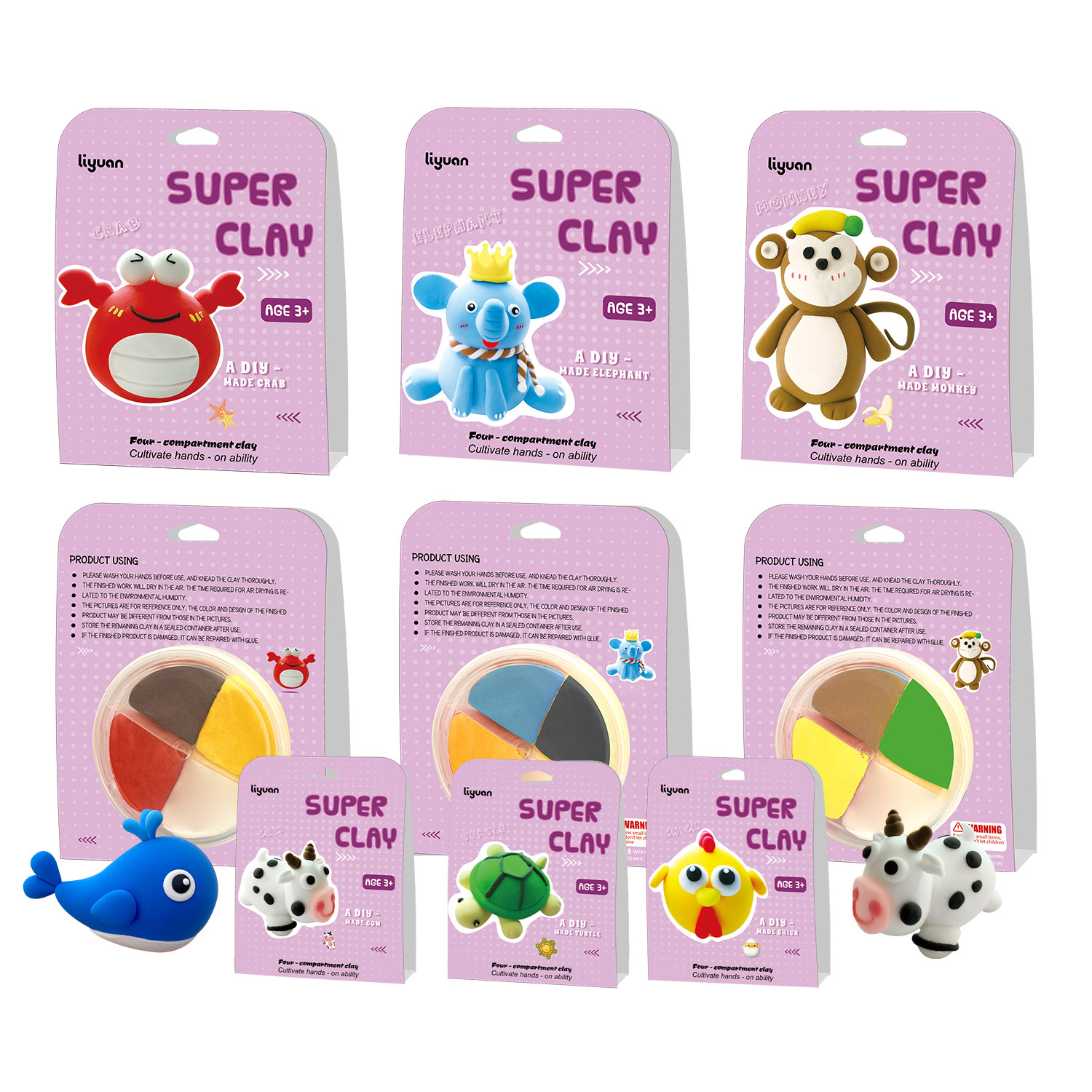 Cross-border Amazon ultra-light Clay Animal Series 4 Color Clay Children's Handmade Hanging Card Set manufacturer wholesale Item Picture