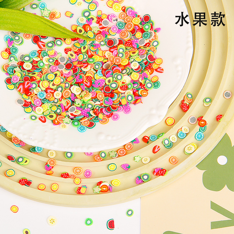Colorful cartoon animal flower slices, crystal mud fillers, diy materials, nail polish soft clay, cartoon fruit slices Application Scenario