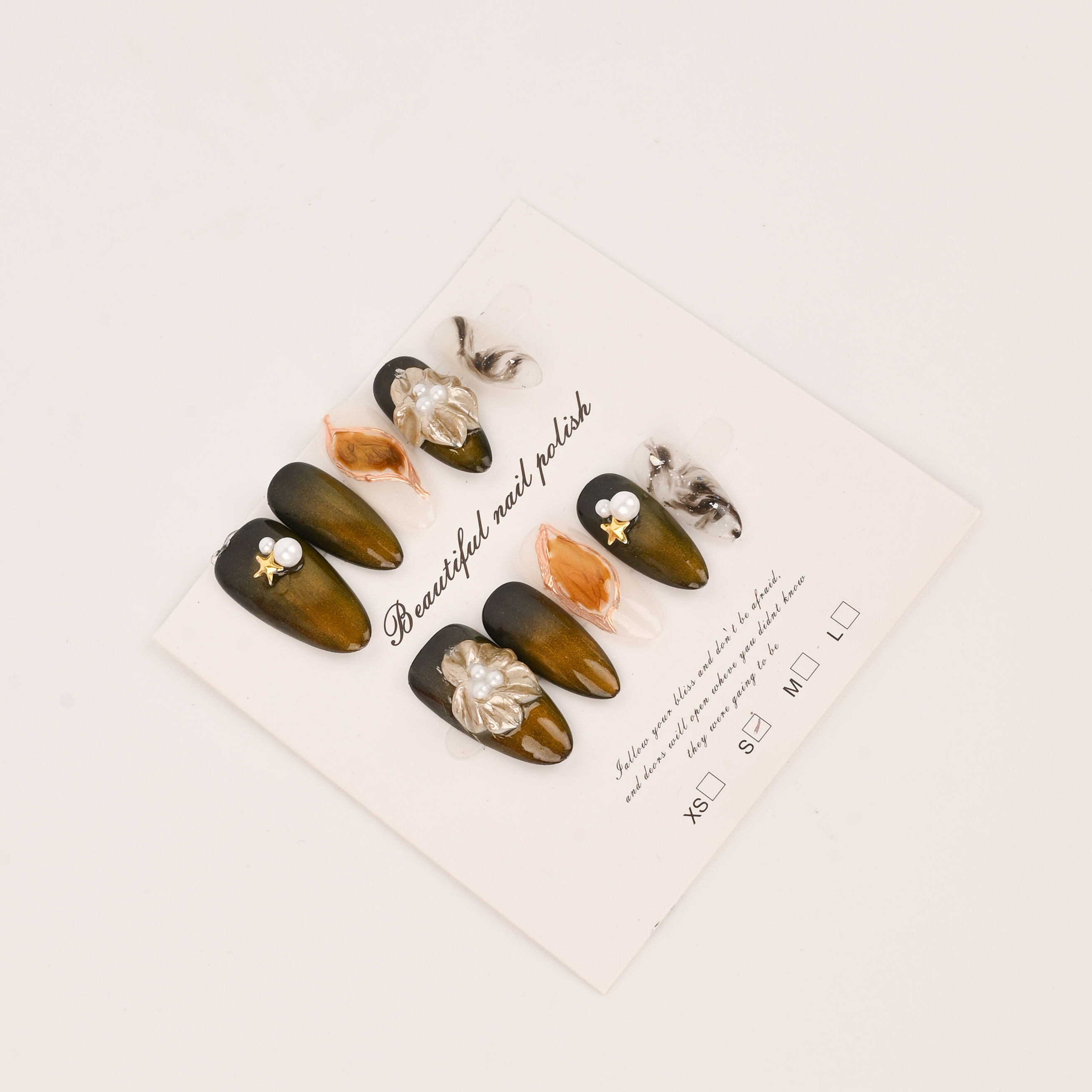 纯手工穿戴甲杏仁甲型鎏金轻奢富家御姐感气质简约美甲穿戴式美甲成品