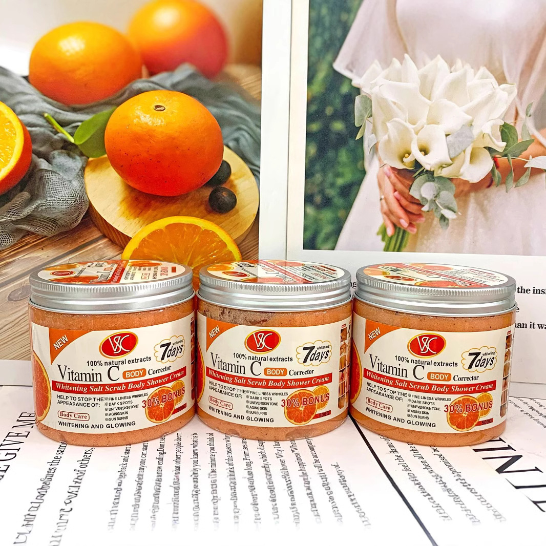 Cross-border exclusive supply of VC Vitamin C scrub wet salt 500g turmeric bath salt for cleansing, exfoliating and bathing export Specification drawing