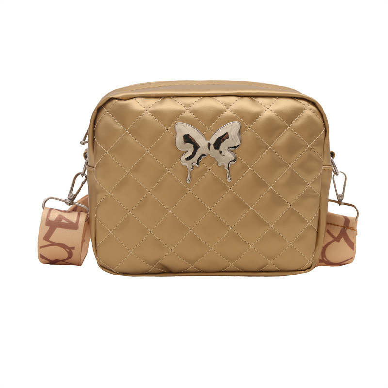 The 2025 new Korean-style fashionable butterfly commuter broadband single-shoulder camera small square women's bag with diamond-patterned embroidery line crossbody Item Picture