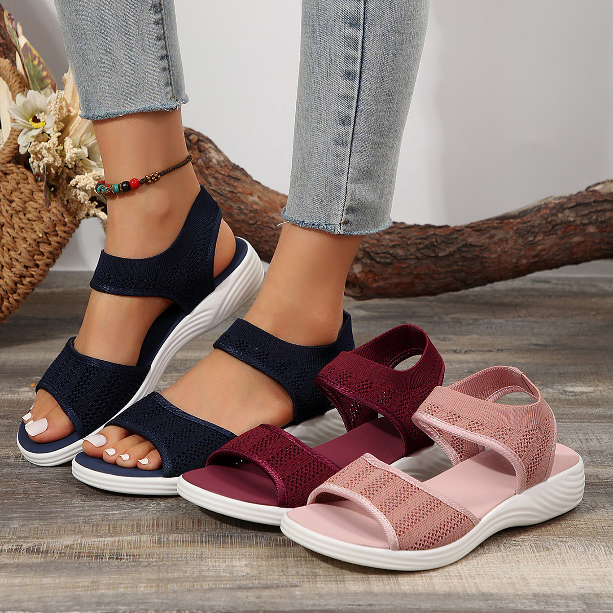Summer's new thick-soled sandals, breathable and casual, oversized women's beach sandals in stock for export full figure