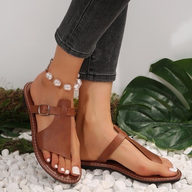 European and American 2025 summer new large-sized women's flip-flops with flat bottoms worn outside the toes Specification drawing
