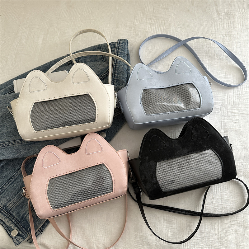 A new, fashionable and casual single-shoulder bag for women in the spring of 2025, featuring a unique and distinctive Korean cartoon cat ear bag full figure