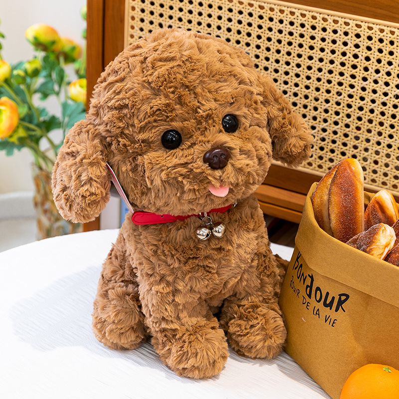 A new cartoon bell puppy plush toy, a simulated teddy dog doll, is a gift for girls as a children's comfort doll Specification drawing