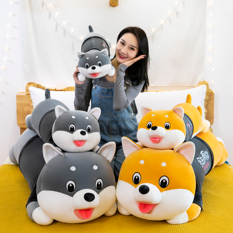 Papa throw pillow, Shiba Inu, Husky plush toy, large Husky, girl sleeping on the long bed, boy with legs pinched Application Scenario
