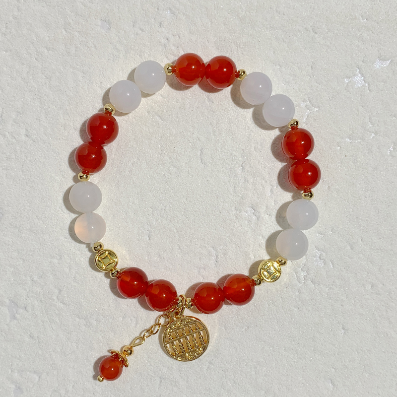 红玛瑙手串女款手链手串饰品女款时尚手链手串水晶手链配饰简约百搭款