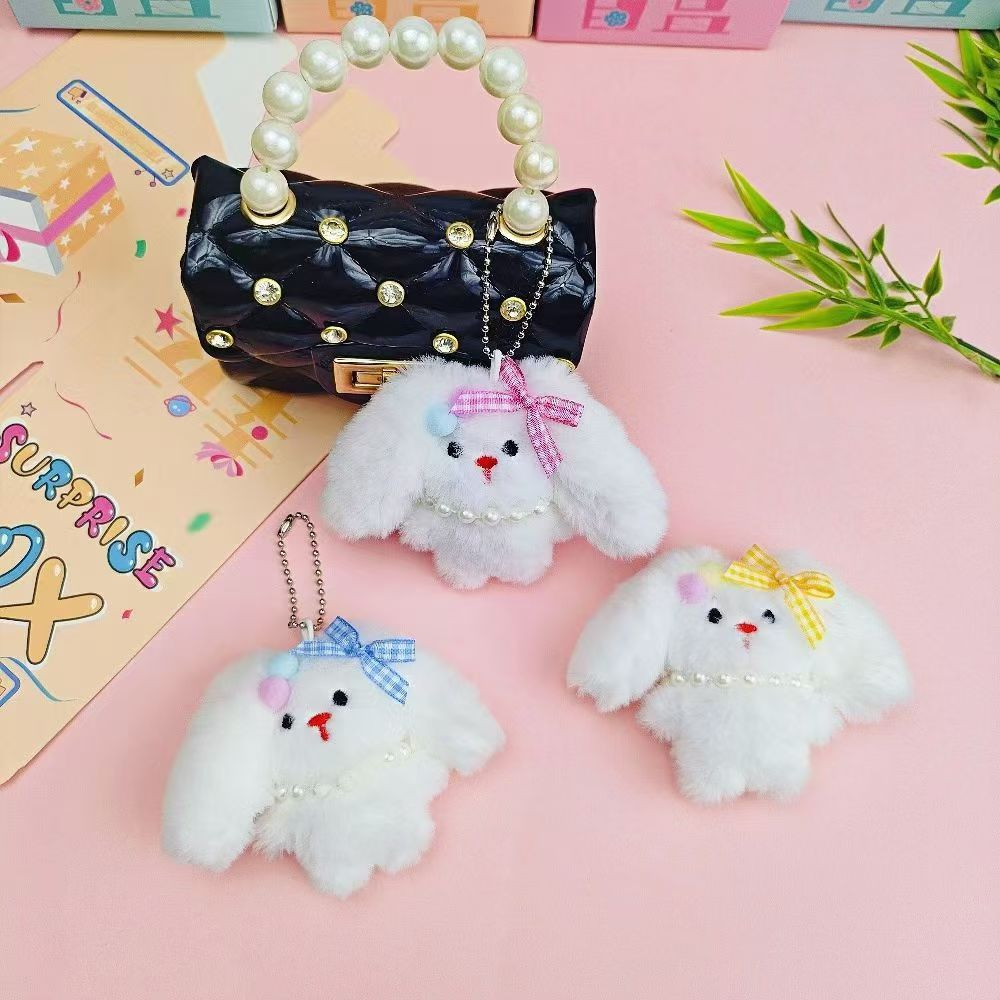 卡通少女心毛茸长耳兔包包钥匙扣公仔玩偶可爱蝴蝶结兔兔毛绒配件产品图