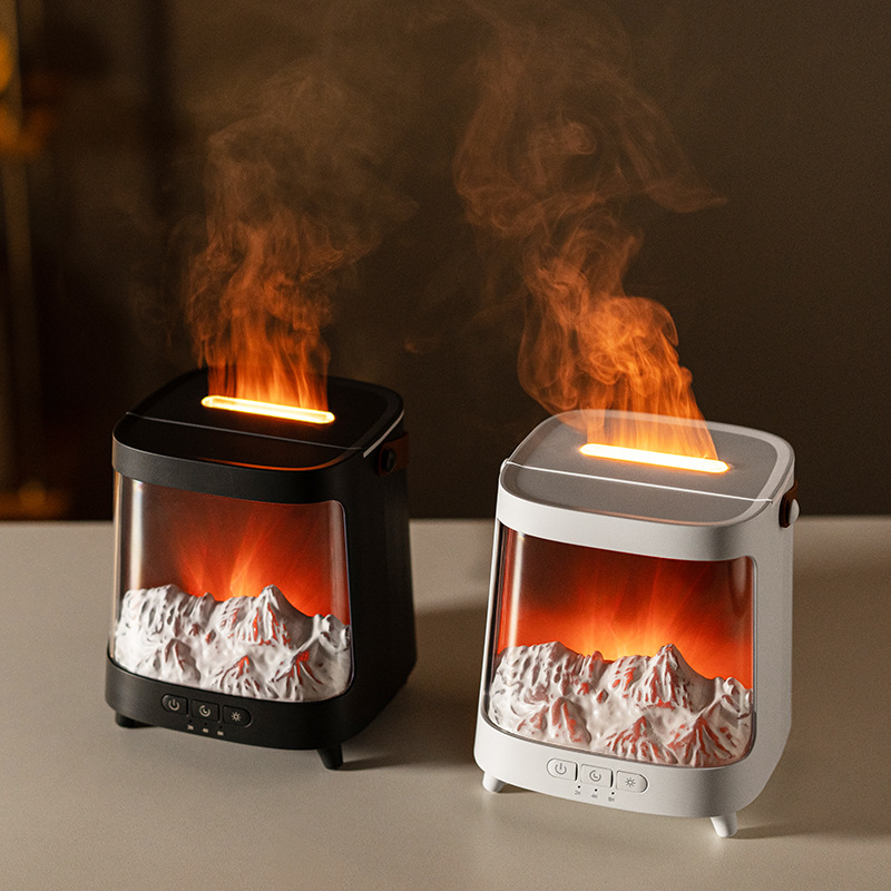 新品外贸极光香薰机usb家用桌面仿真香薰氛围火焰加湿喷香机