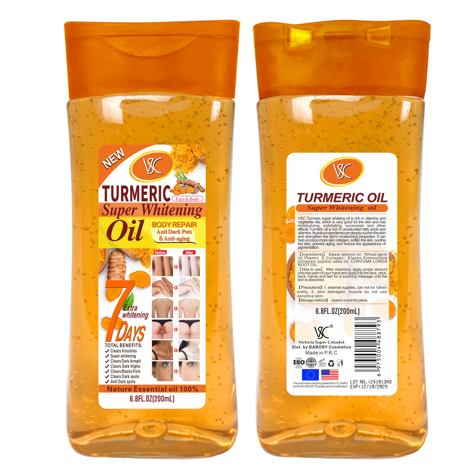 Cross-border turmeric Oil Facial and Body Moisturizing VB Oil VE Massage Oil Darkening and Brightening Joint Oil 200ml for export Item Picture