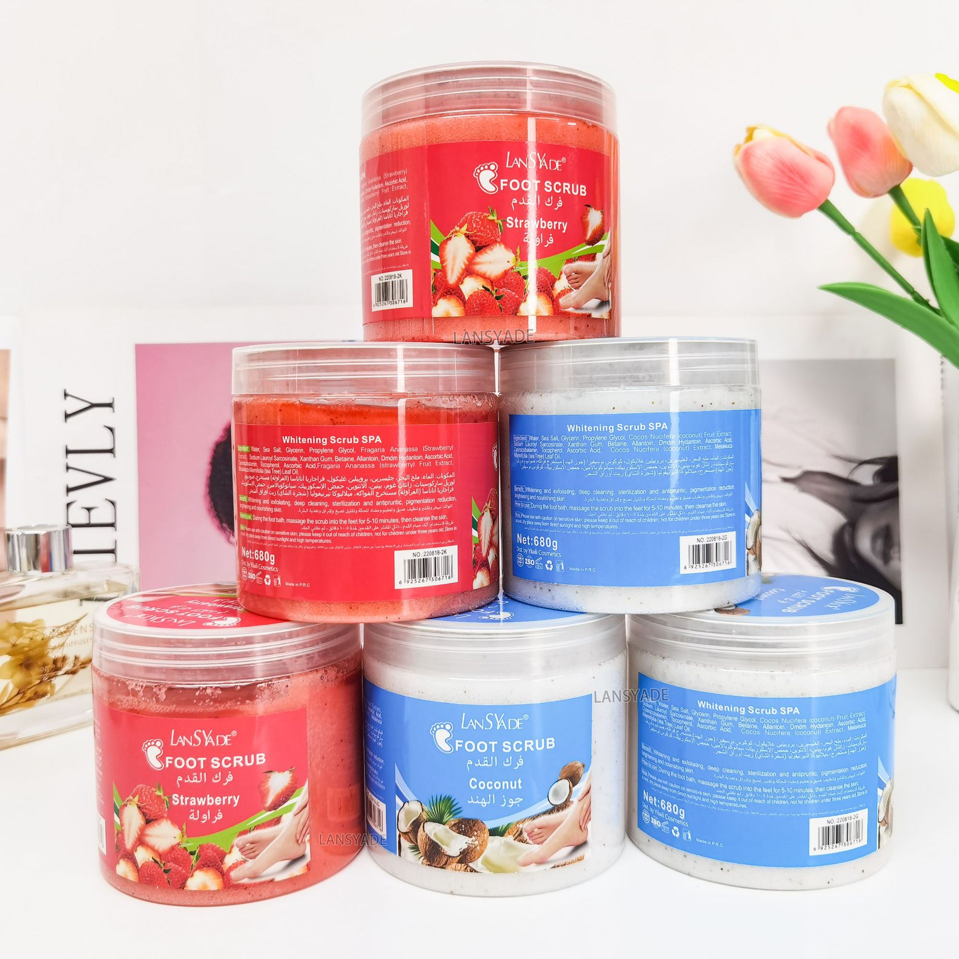 Cross-border foot scrub, bath salt, fruit fragrance scrub, body for removing chicken skin, cleaning calluses, exfoliating wet salt Specification drawing