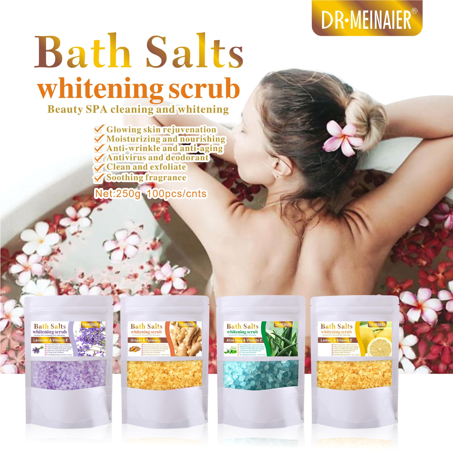 Cross-border aromatherapy bath salt, body scrub, bath salt 250g, bath exfoliation and cleansing crystals, sea salt for export wholesale full figure