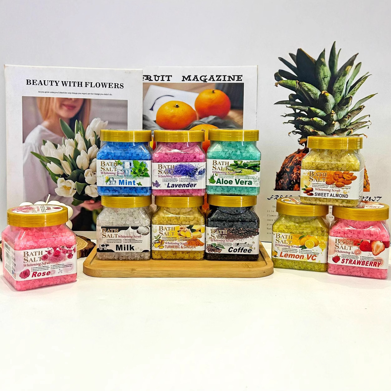 Cross-border rose frosted salt, Himalayan mineral sea salt, scented crystal bath and soaking salt, wholesale for foreign trade Specification drawing