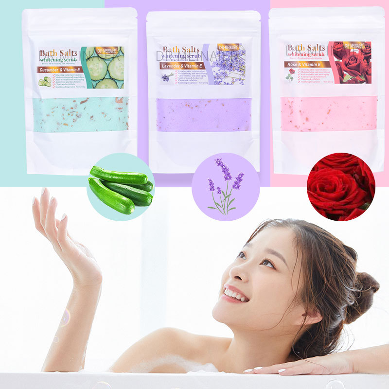 Cross-border Petal Scented Sea Salt Body Scrub Bath Salt 250g, bath exfoliating, Cleansing and smoothing, wholesale for export Specification drawing