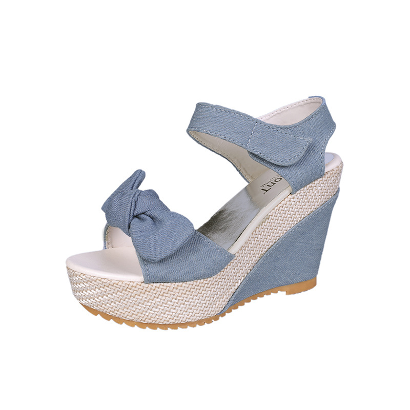 Bowknot open-toe women's sandals 2024 Summer new style wedge heel fashionable women's fish-mouth high heels Women's sandals wholesale Item Picture