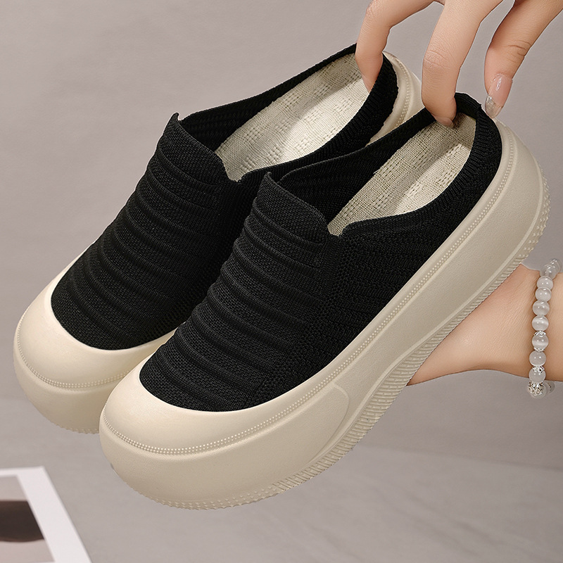 Women's thick-soled slippers, comfortable casual shoes, one-step lazy shoes, fashionable and versatile height-increasing shoes, closed-toe women's slippers Specification drawing