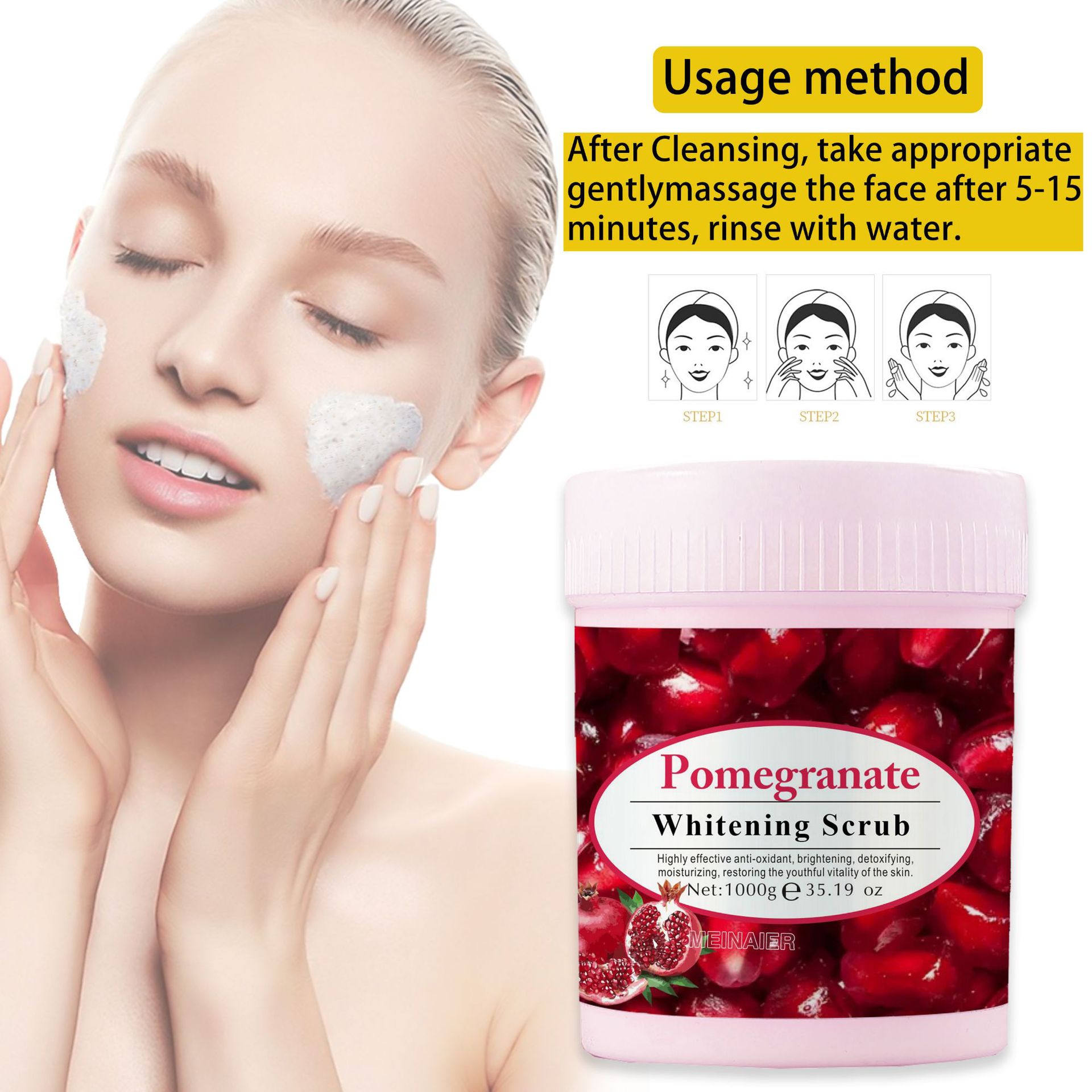 Cross-border foreign trade Scrub 1000g Full-body moisturizing scrub for body and face exfoliation, smooth skin scrub Specification drawing