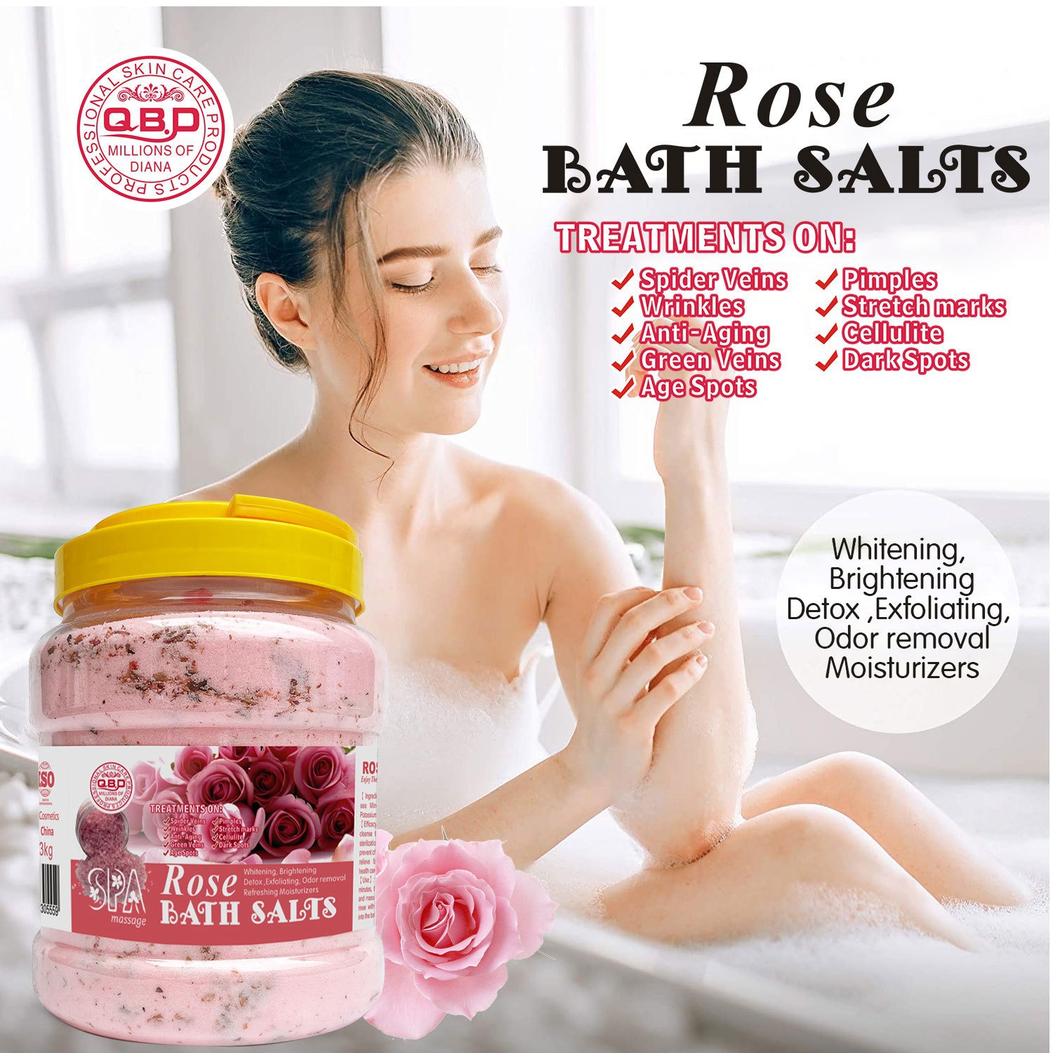Cross-border exclusive SPA bath salt with petals for cleansing, exfoliation, chicken skin foot bath, body bath salt for skin rejuvenation full figure