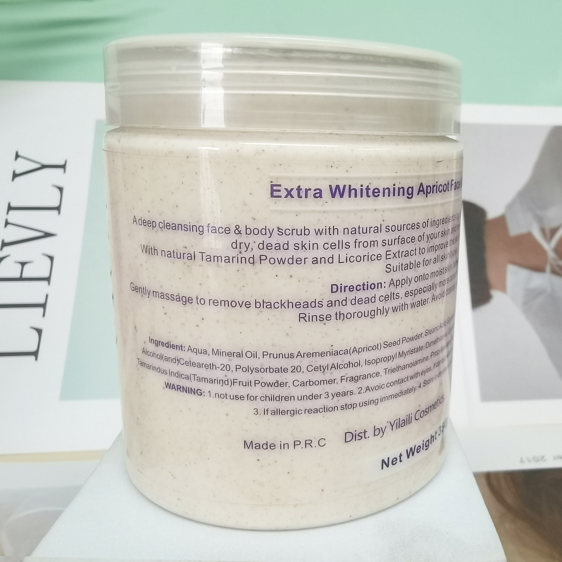 Cross-border apricot fruit plant scrub beautifies the skin, exfoliates, cleanses the face and body, moisturizes and removes chicken skin. Wholesale skin care Specification drawing