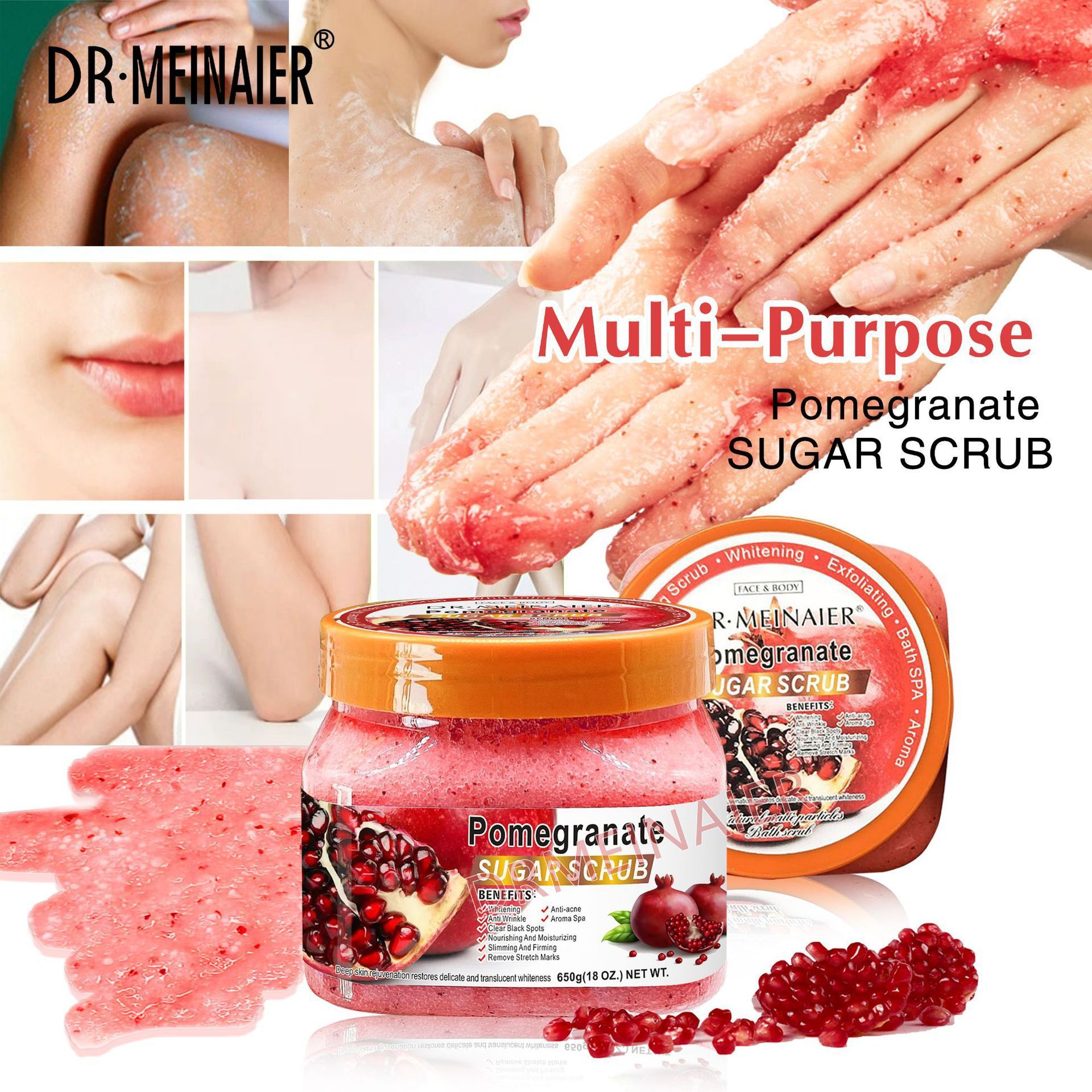 Cross-border pomegranate ice cream, frosted sugar, Blackening and exfoliating, chicken skin bath salt, Bath salt, Scrub 650g wholesale details Picture