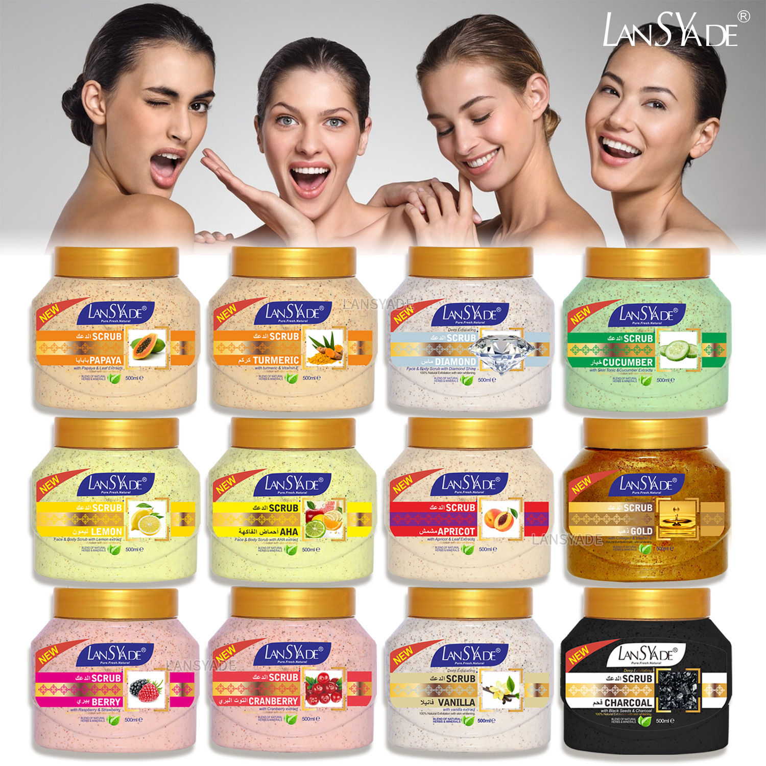 Cross-border 24K Gold Scrub brightening, Moisturizing, Cleansing, papaya Scrub, turmeric Exfoliating, Chicken skin export 500g full figure