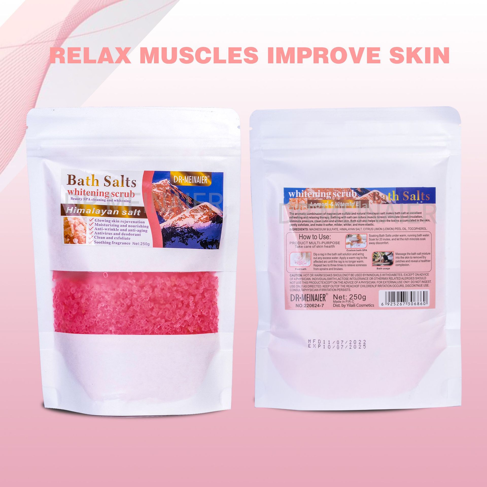 Cross-border aromatherapy bath salt, body scrub, bath salt 250g, bath exfoliation and cleansing crystals, sea salt for export wholesale Specification drawing