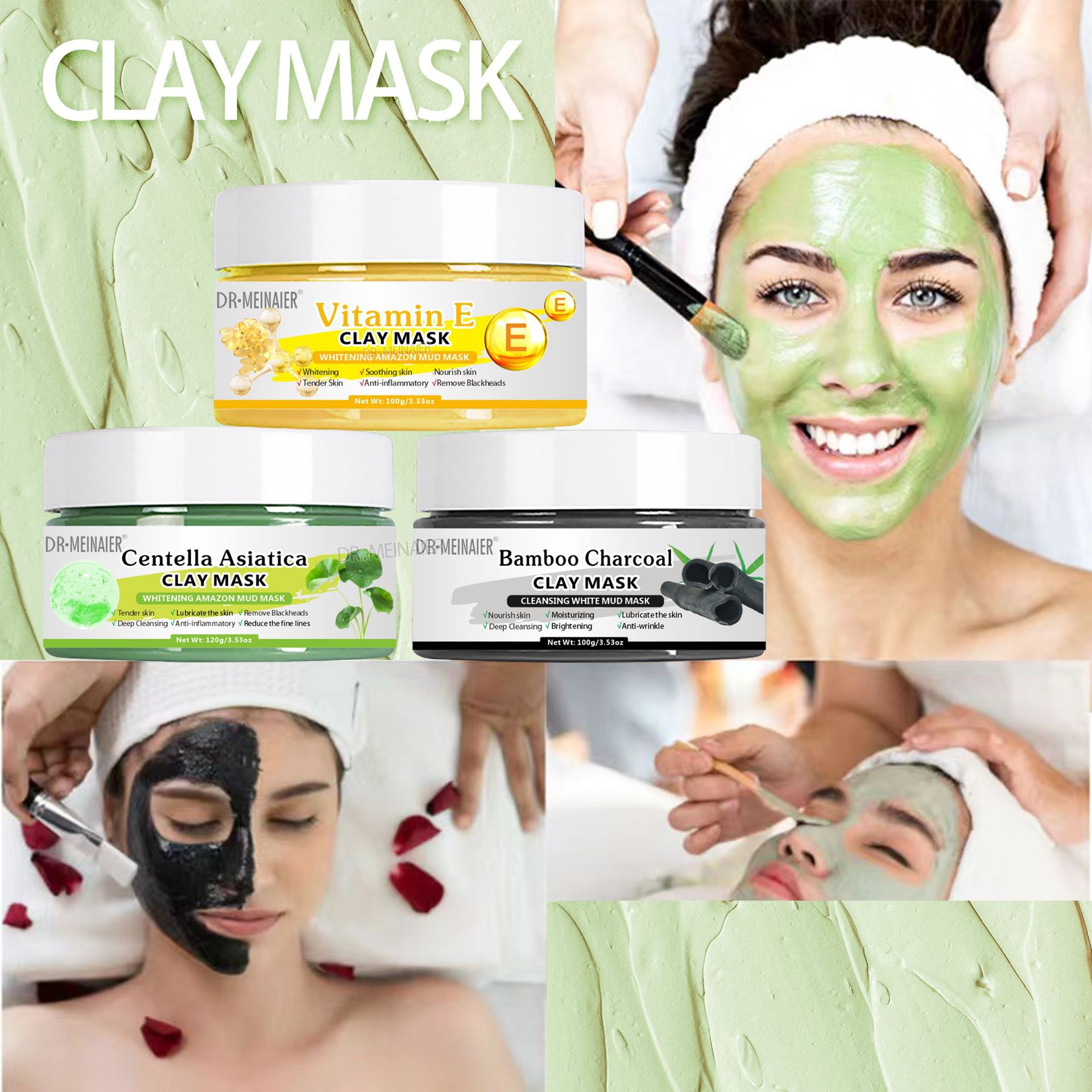 Cross-border Vitamin C Mud Mask Deep Cleansing Application Type Mung Bean Paste Moisturizing and Hydrating VE Mask Cream 120g details Picture