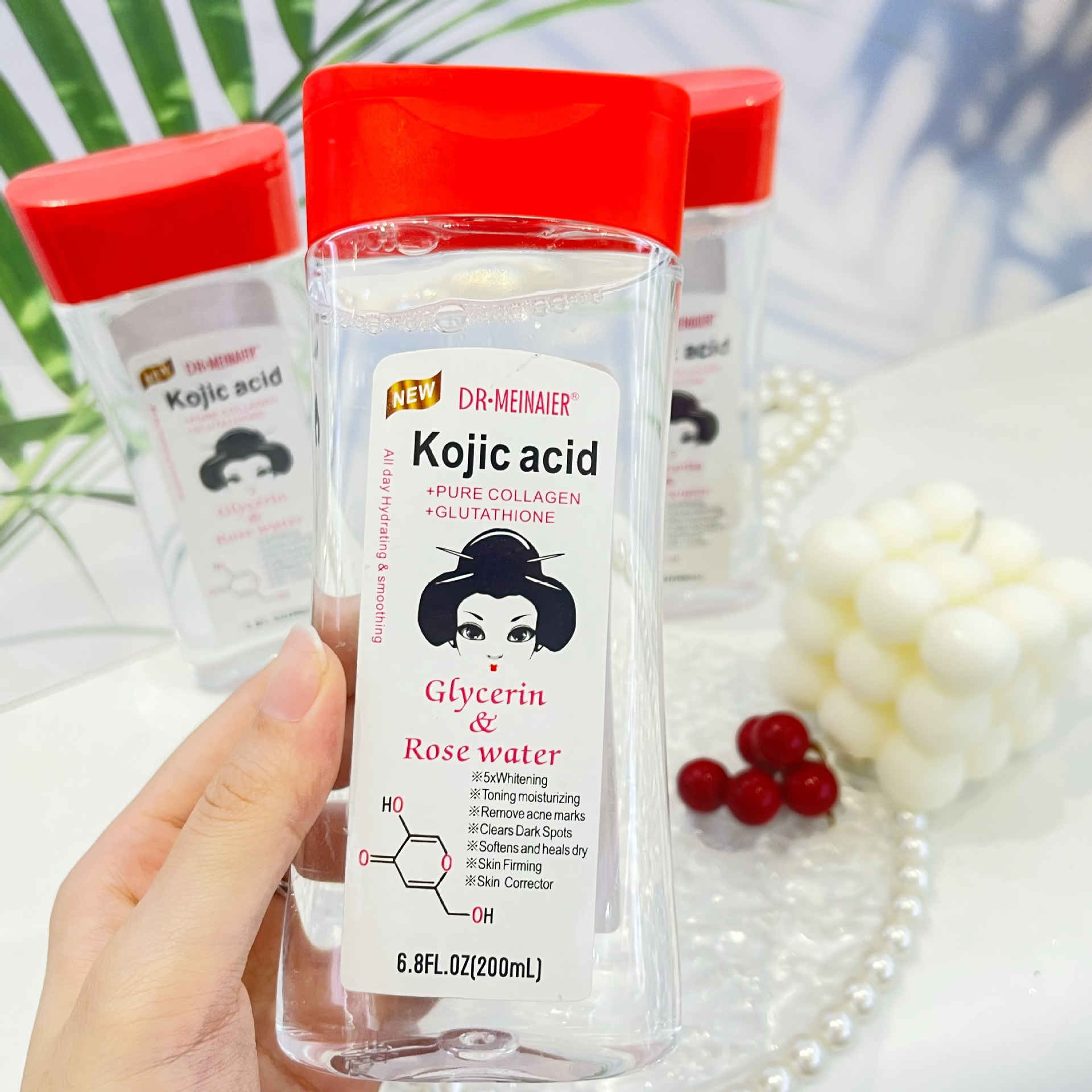 Cross-border Kojic acid Glycerin & Rose Water 200ml Facial and Body Massage Moisturizing water wholesale for export full figure