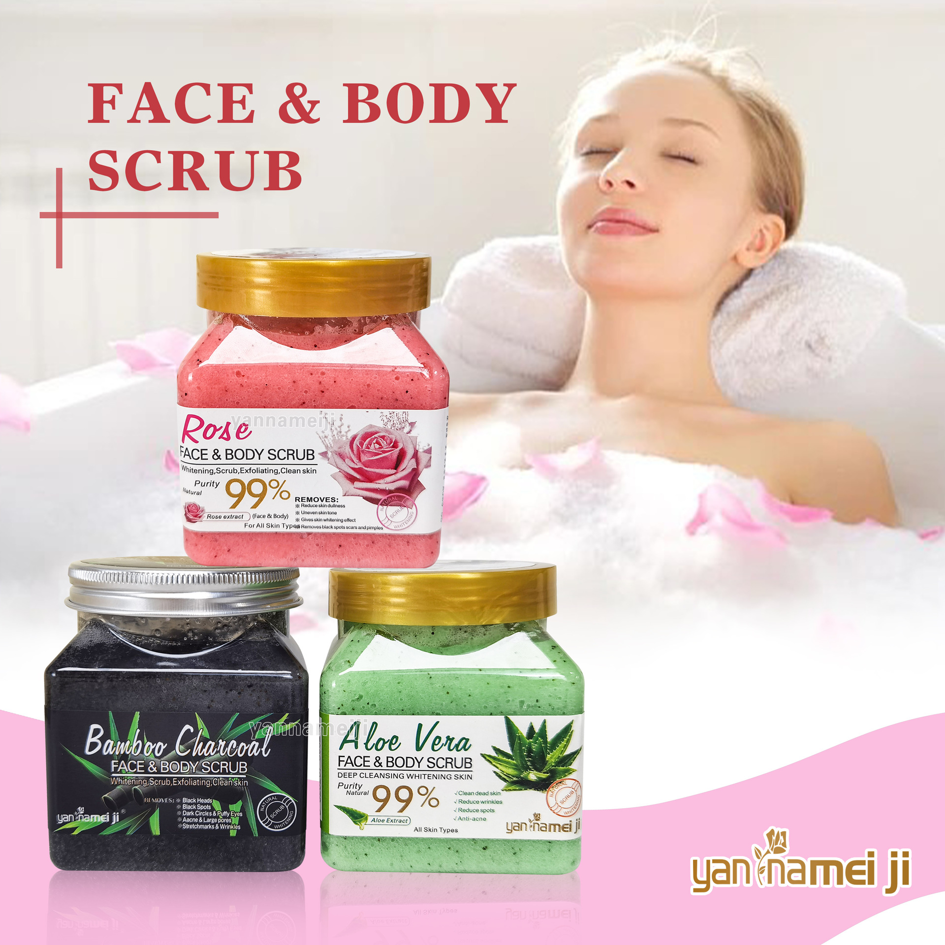 Cross-border Fruit-scented Bath Salt, Whole Body Exfoliating Chicken skin Square bottle, Exfoliating Deep Cleansing Bath Mud Remover 500g details Picture