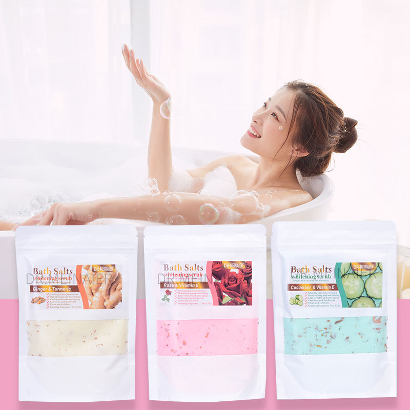 Cross-border Petal Scented Sea Salt Body Scrub Bath Salt 250g, bath exfoliating, Cleansing and smoothing, wholesale for export full figure