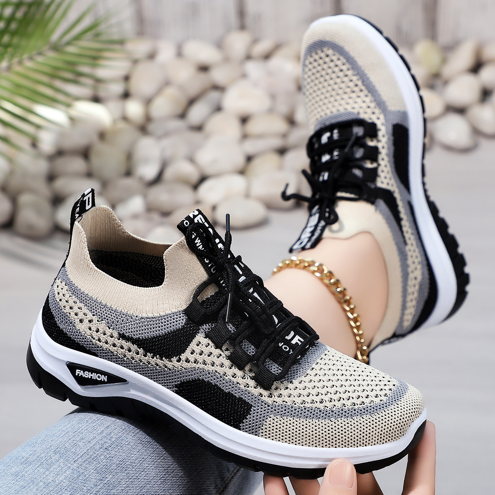 Women's shoes, versatile cross-border large-sized casual shoes, fly-knit single shoes, thick-soled shoes that don't tiring the feet, height-increasing shoes, breathable mesh shoes Specification drawing