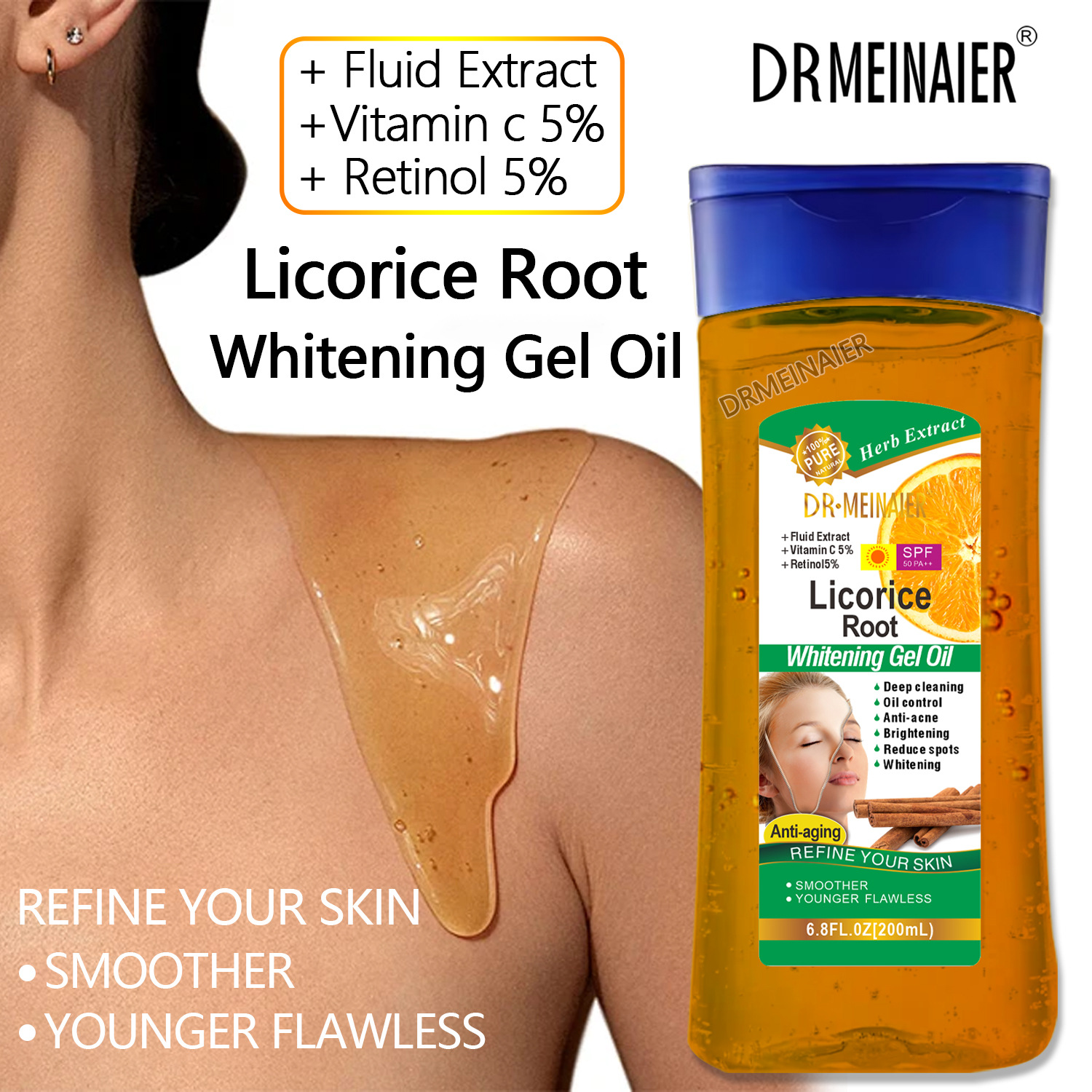 Cross-border Kojic acid Gel Oil for Darkening and brightening the skin, Licorice Root Oil, Facial and Body Gel Gel, Massage Oil, 200ml details Picture
