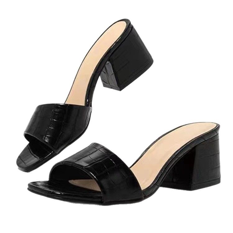 African thick-heeled high-heeled Slippers for Women, European and American square-toed strapless slippers for women women Heels Slippers Item Picture