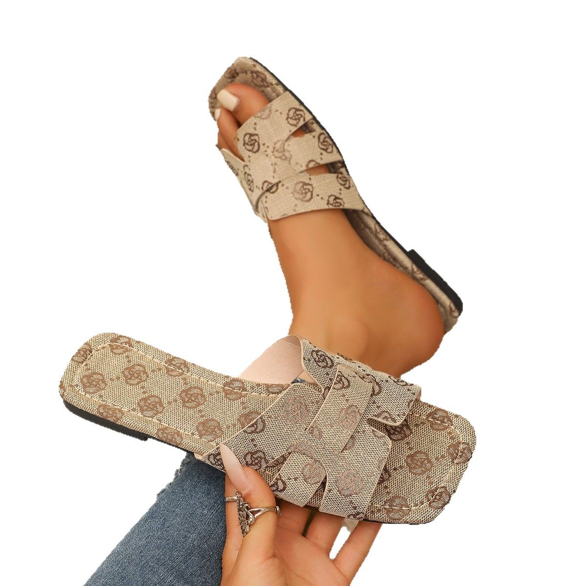 Foreign trade large size slippers for women outerwear round toe print light one-piece women 's slippers womens slippers Item Picture