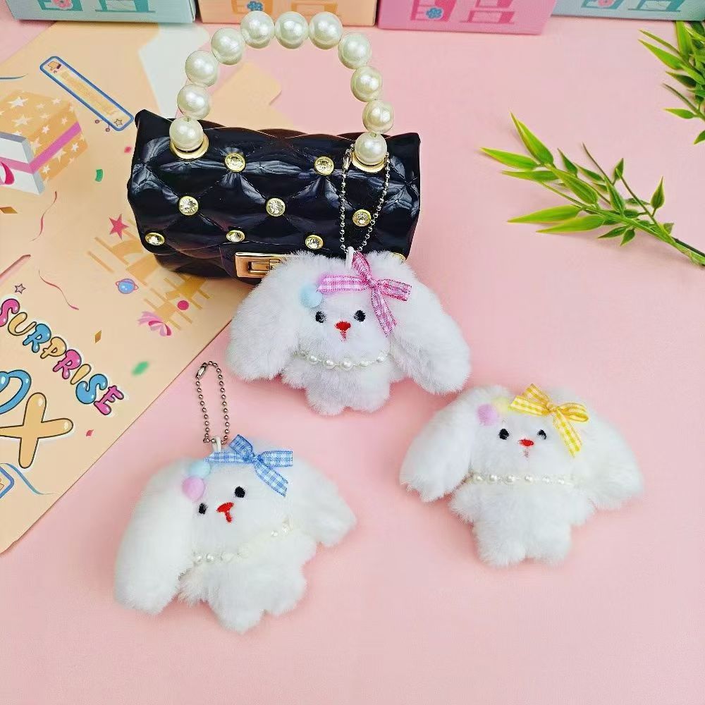 卡通少女心毛茸长耳兔包包钥匙扣公仔玩偶可爱蝴蝶结兔兔毛绒配件细节图