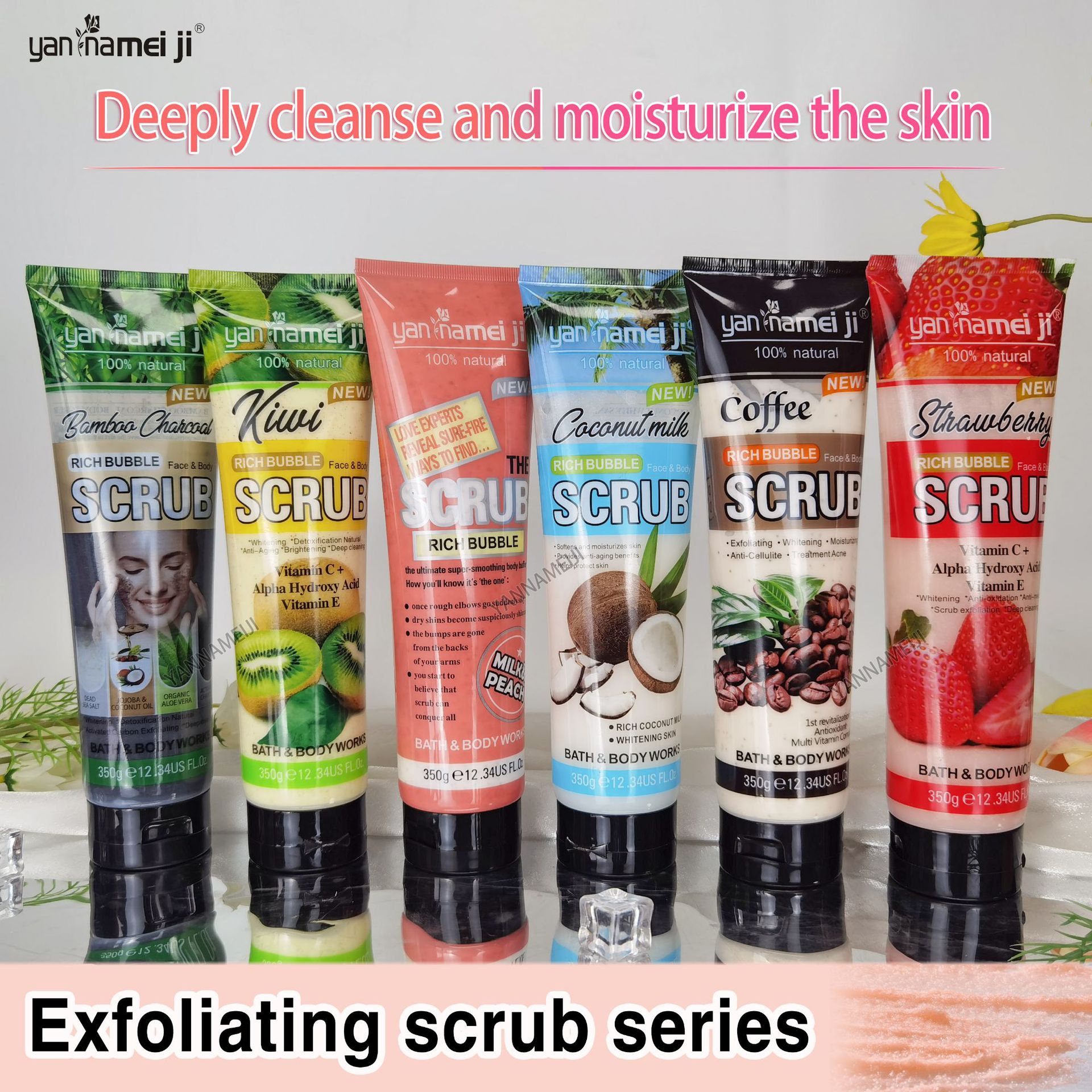 Cross-border strawberry scrub Deep cleansing Exfoliation cleansing chicken skin Bamboo charcoal facial and body scrub bath salt full figure