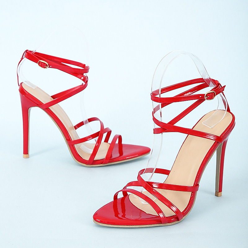 Women's 2024 summer new style one-shoulder buckle, pointed toe, exposed toe, thin strap, sexy black and elegant high heels Application Scenario