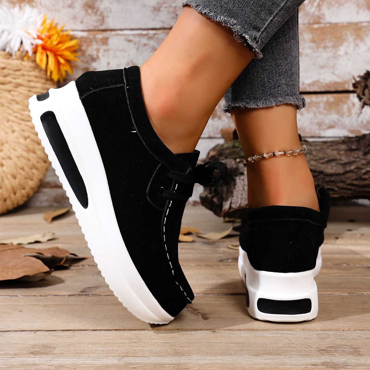 New European and American wedge heel lace-up round toe single shoes for women, independent station AliExpress, foreign trade large-sized lace-up loafers for women Application Scenario