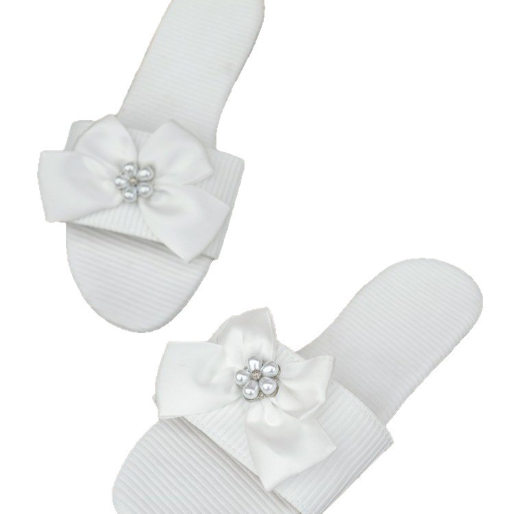 New cross-border fashion pearl bow women's flip-flops Summer ladylike lazy casual open-toe flat slippers Item Picture