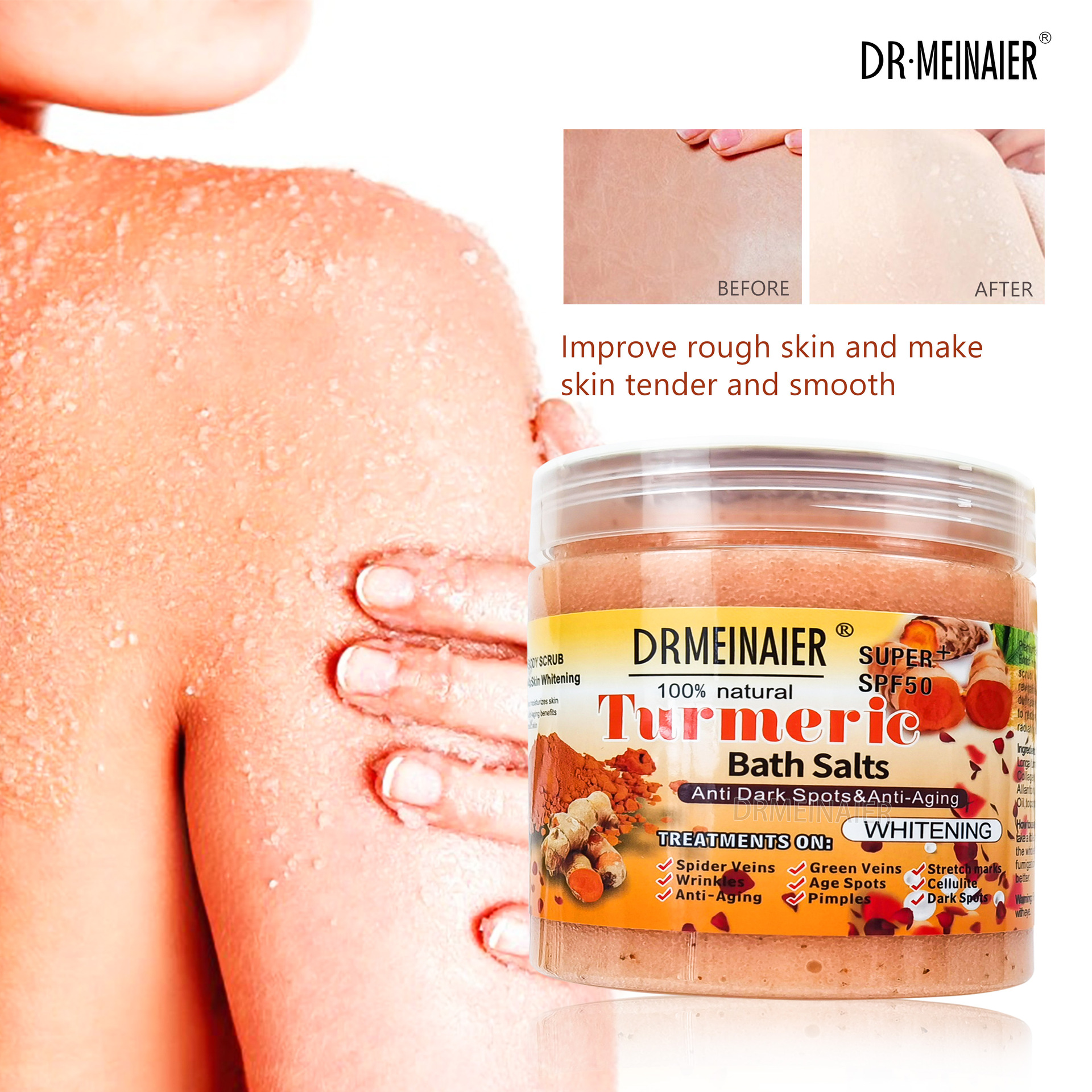 Cross-border turmeric wet bath salt, exfoliating bath salt, chicken skin removal, skin rejuvenation, scrubbing, dead skin removal, moisturizing and exfoliating salt details Picture