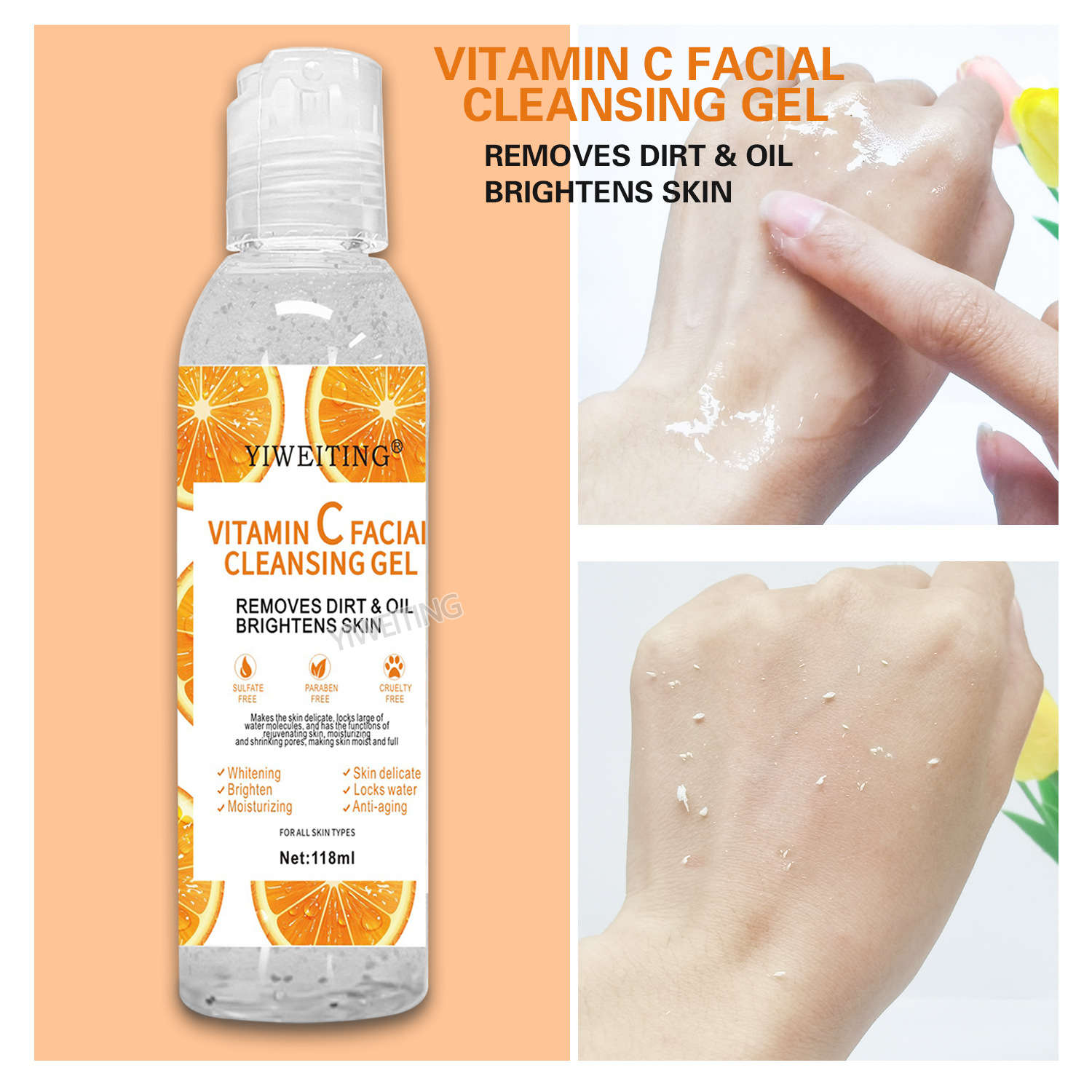 Cross-border Exfoliating gel, Vitamin C exfoliating gel, facial and body cleansing, rejuvenation, Moisturizing and hydrating, fresh orange Specification drawing