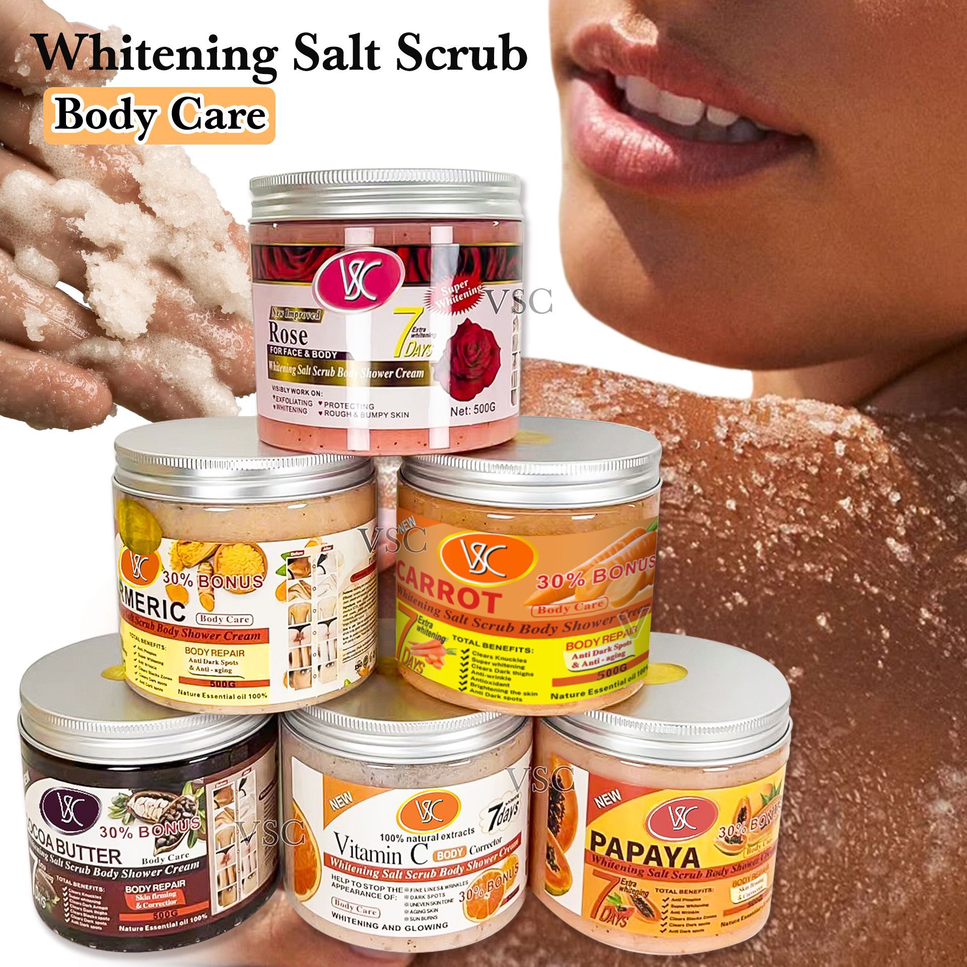 Cross-border turmeric Scrub, wet salt, full-body bath salt, Exfoliating and chicken skin removal, Sea salt, bath wet salt 500g for export full figure