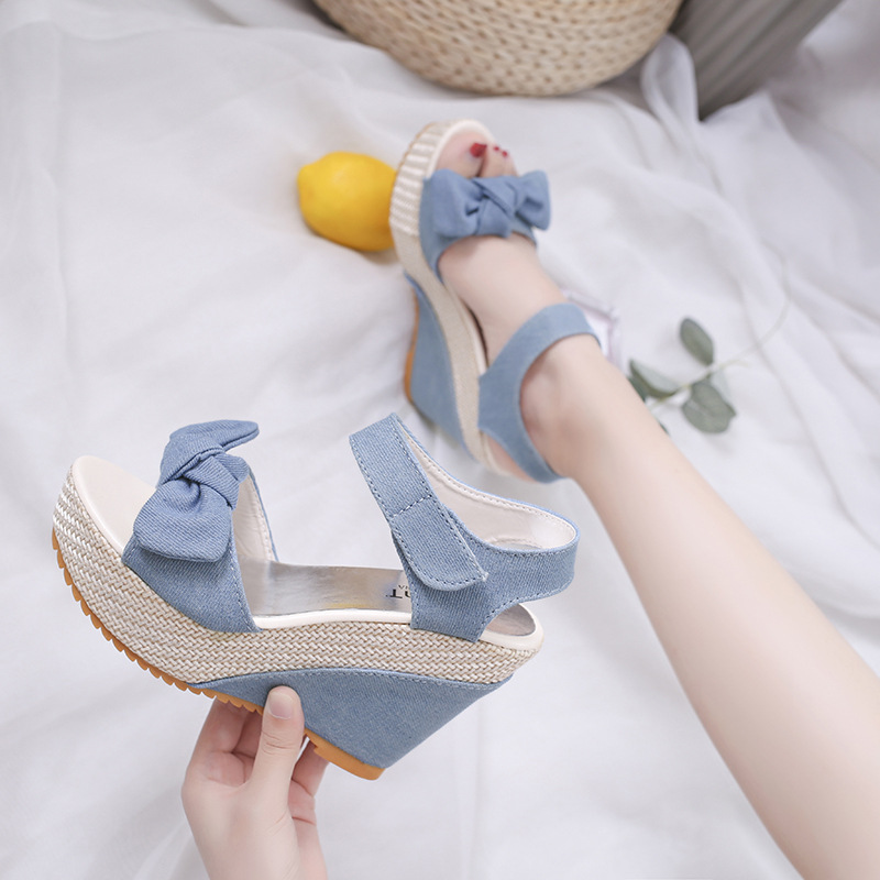 Bowknot open-toe women's sandals 2024 Summer new style wedge heel fashionable women's fish-mouth high heels Women's sandals wholesale Application Scenario