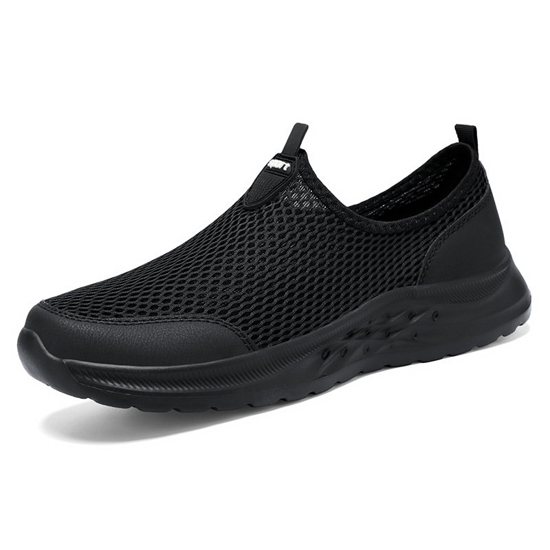 Men's shoes: Breathable and odorless, net shoes, solid color, versatile, casual shoes, men's shoes, one-step dad shoes, lazy shoes Item Picture