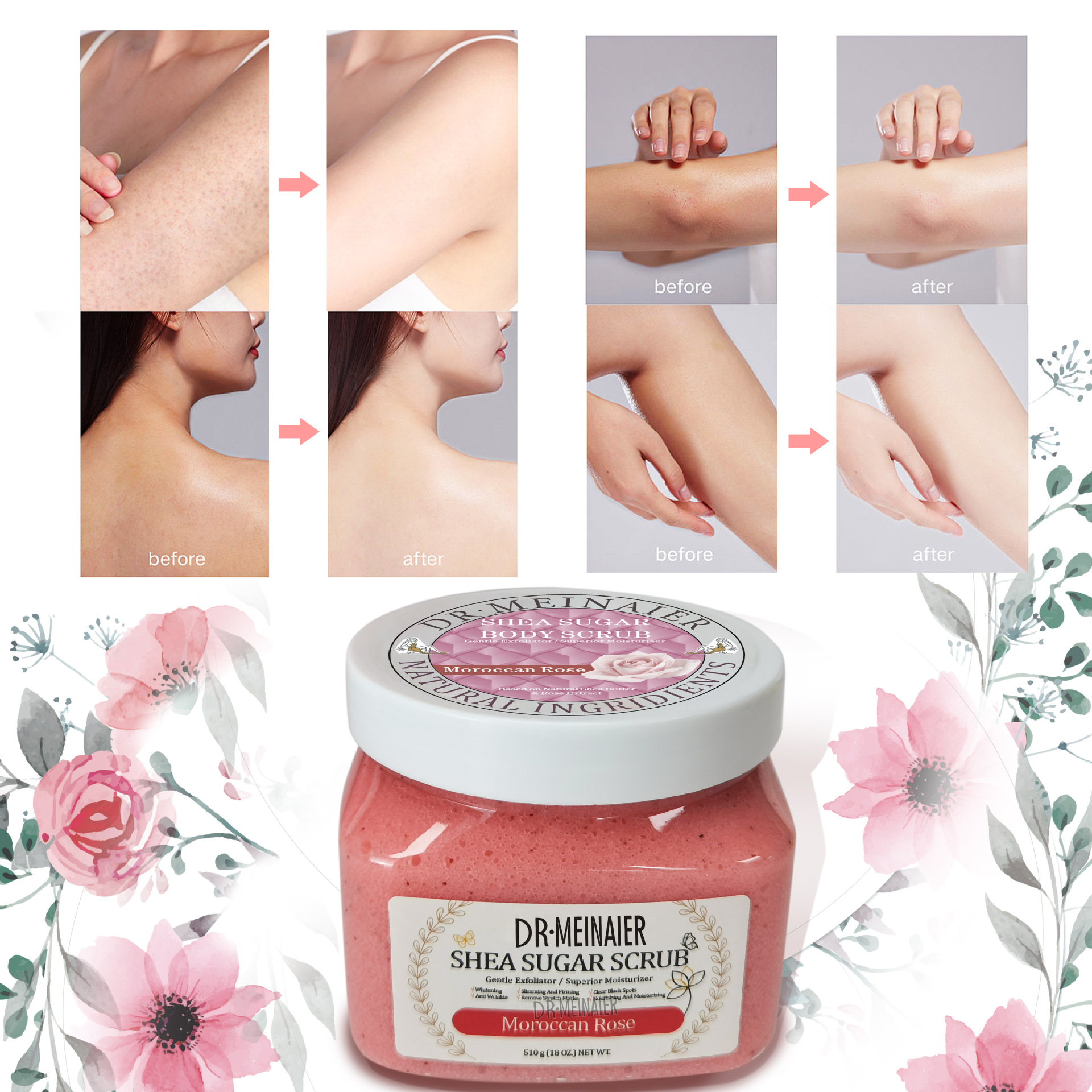 Cross-border coffee ice cream, frosted sugar, bath salt, blackening, exfoliating, chicken skin removal, full-body bath salt scrub for export Specification drawing