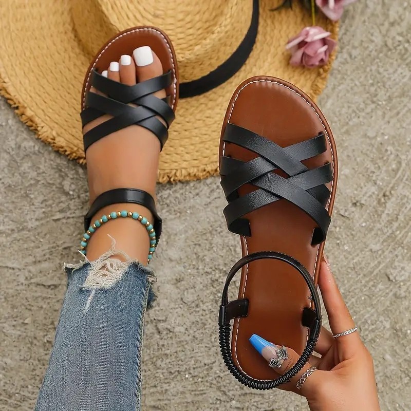 Cross-border large-sized 2025 summer new shoes: fashionable flat shoes, Korean-style sandals, Roman beach shoes, women's shoes Specification drawing