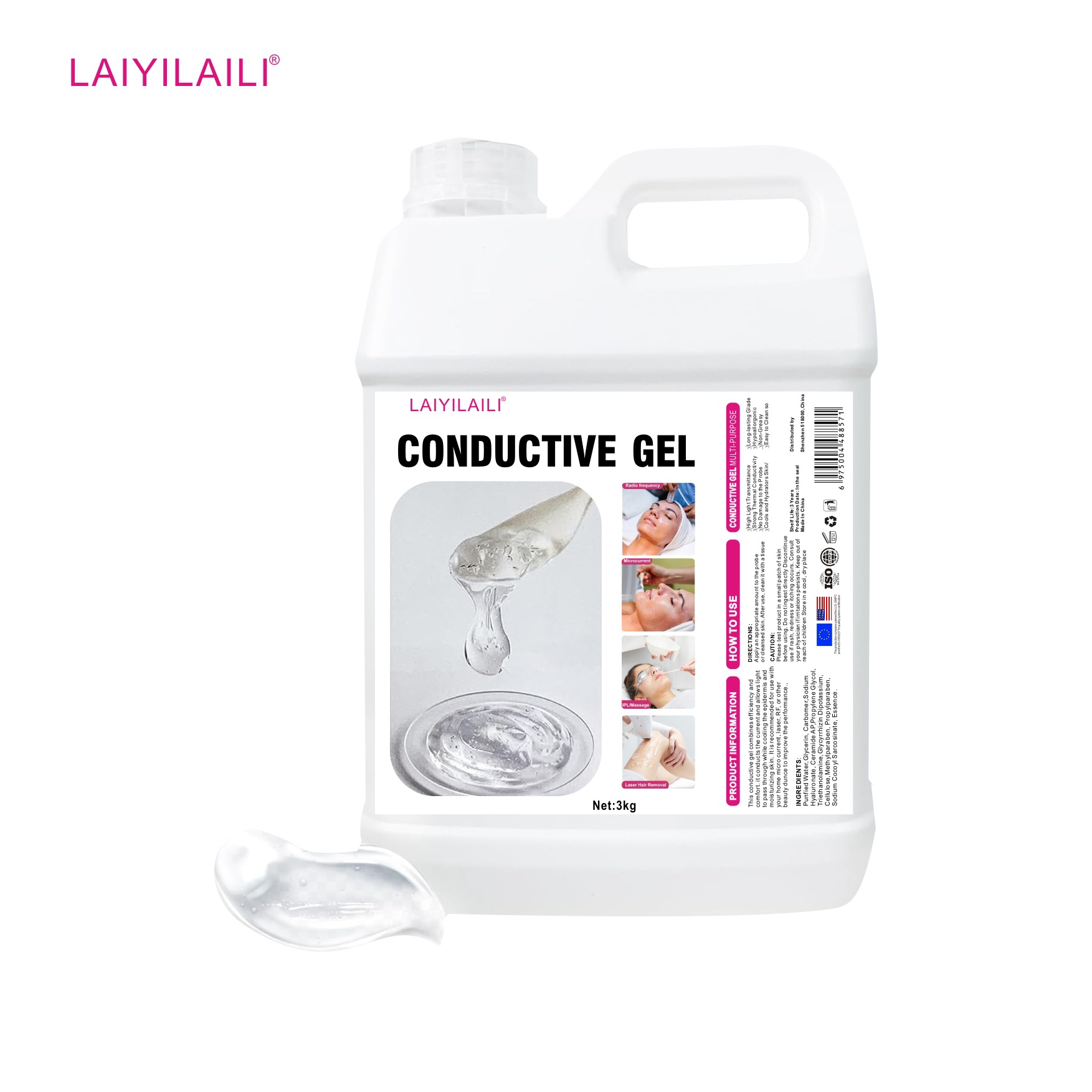 The cross-border skin care gel beauty salon uses ultrasonic equipment to introduce 3kg of body and facial moisturizing and hydrating gel Specification drawing