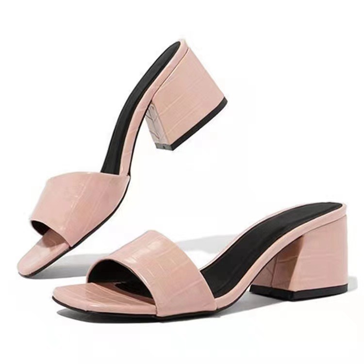 African thick-heeled high-heeled Slippers for Women, European and American square-toed strapless slippers for women women Heels Slippers Application Scenario