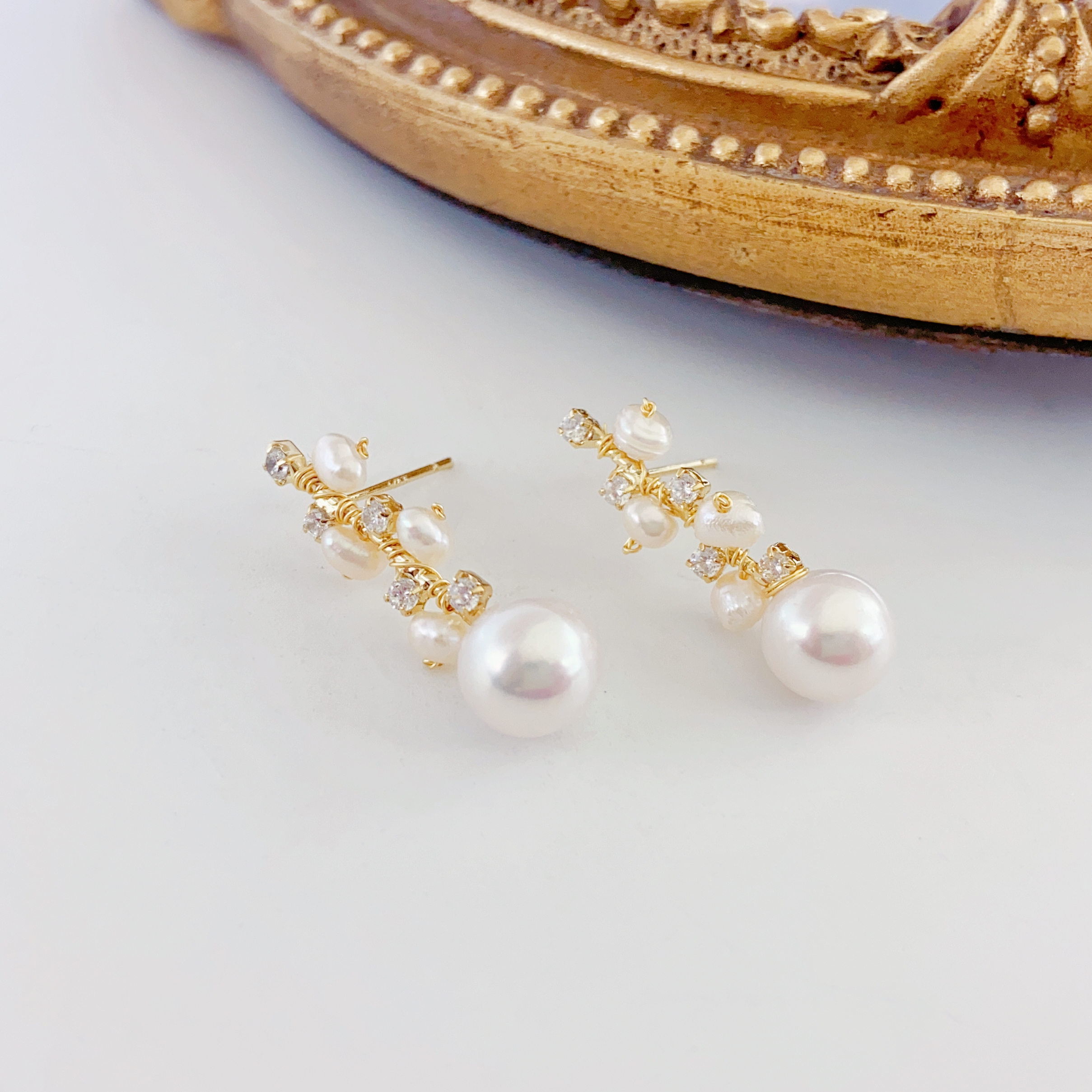 一对优雅创意珍珠耳钉S925银针新款潮耳钉法式轻奢小众设计耳饰高级感